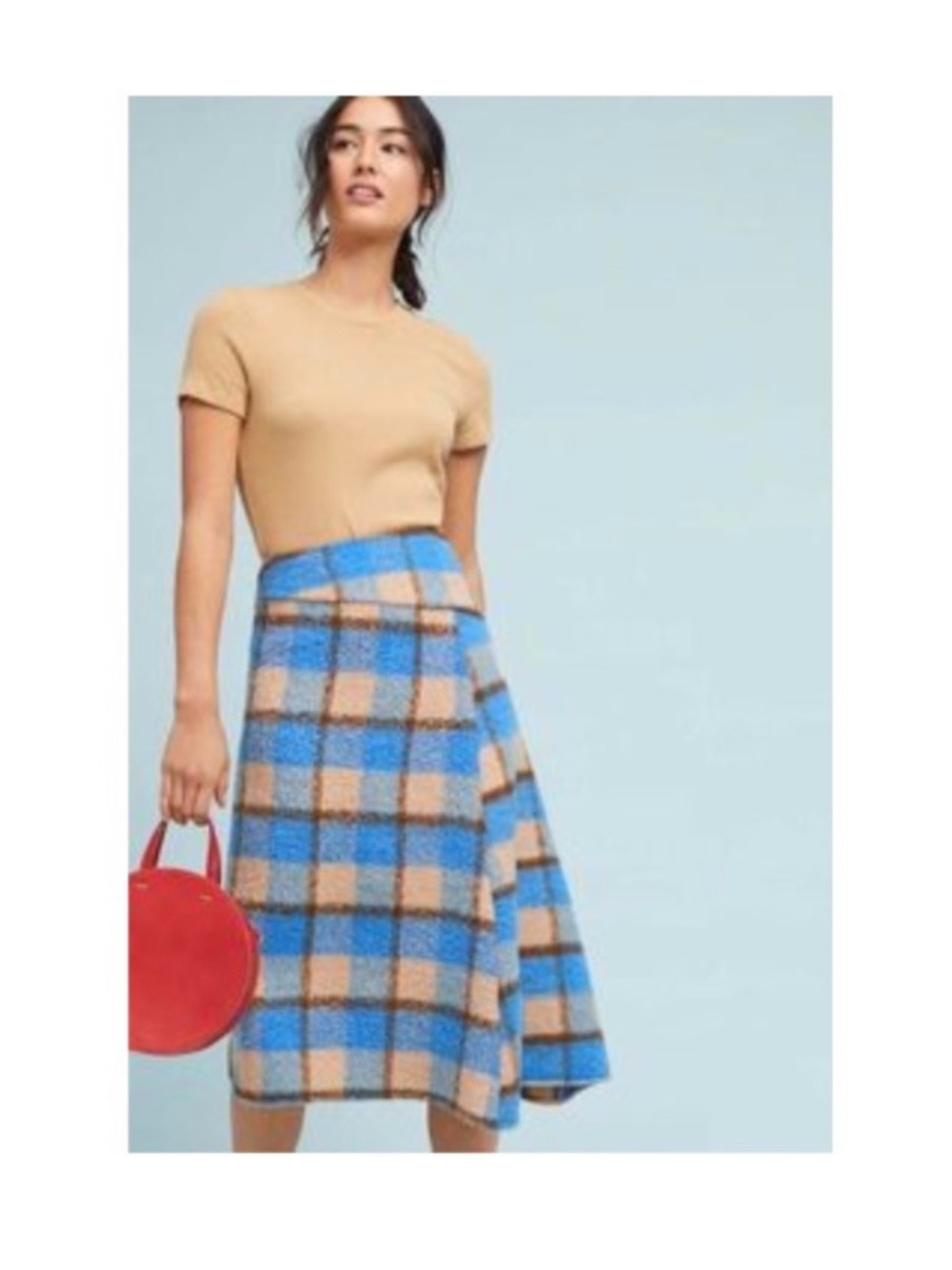 Eva Franco NWT Blue Plaid Fuzzy Wrap Midi Skirt 0P Petite